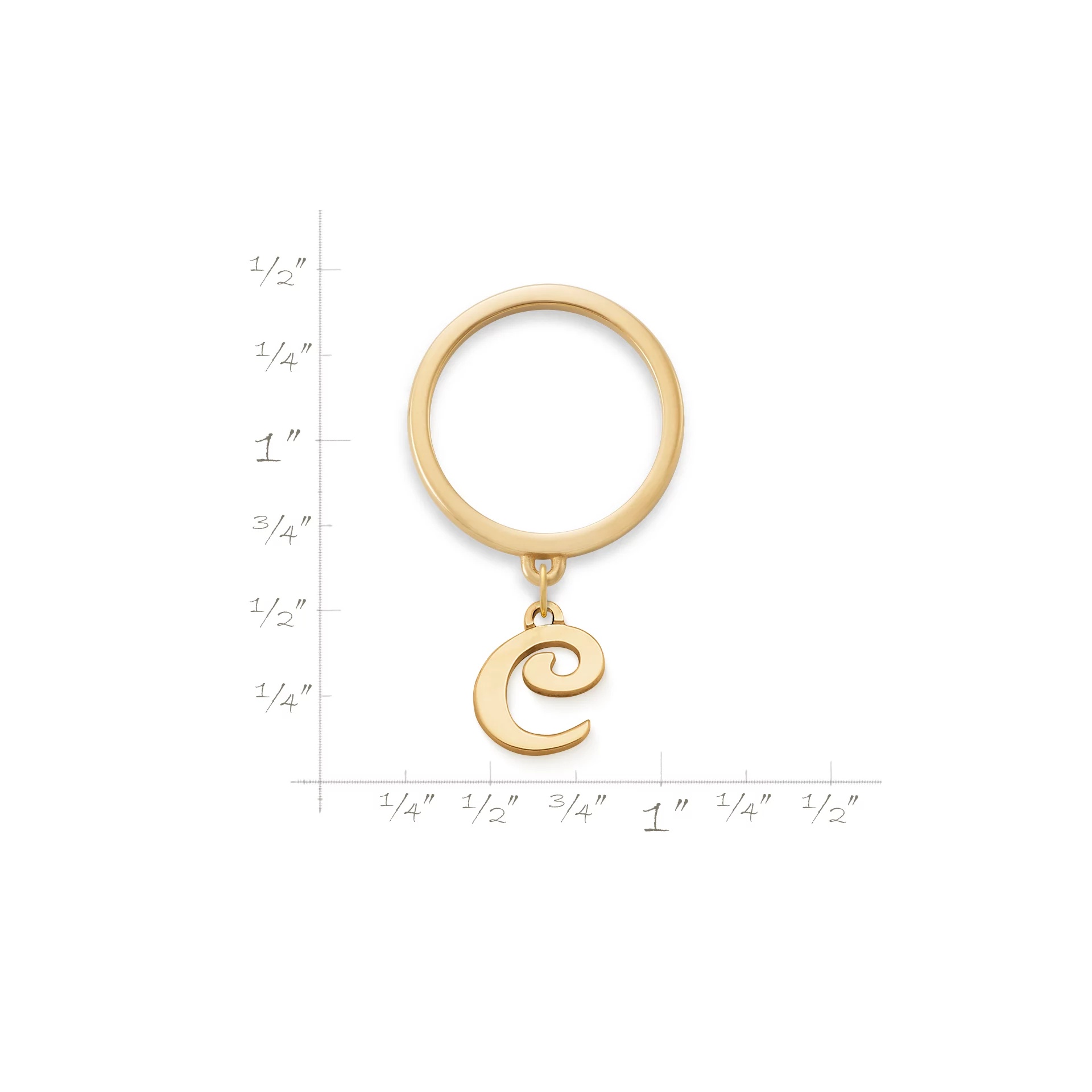 Small Script Initial Charm Dangle Ring - Image 2