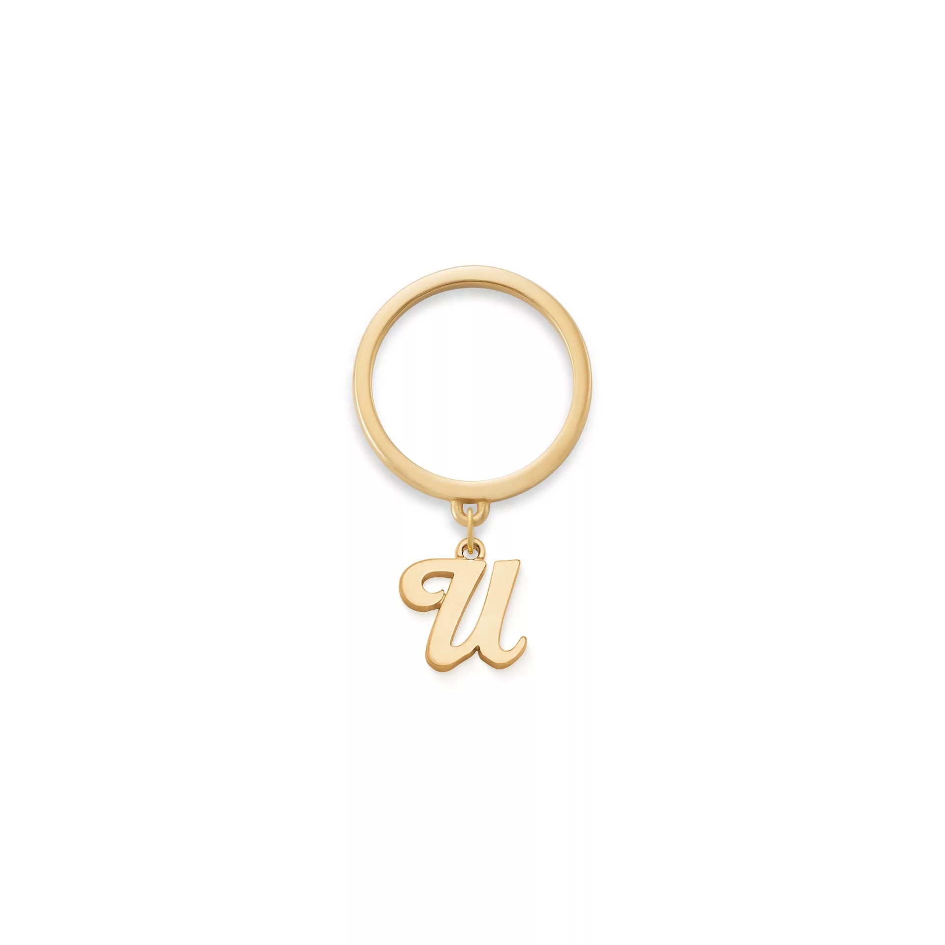 Small Script Initial Charm Dangle Ring