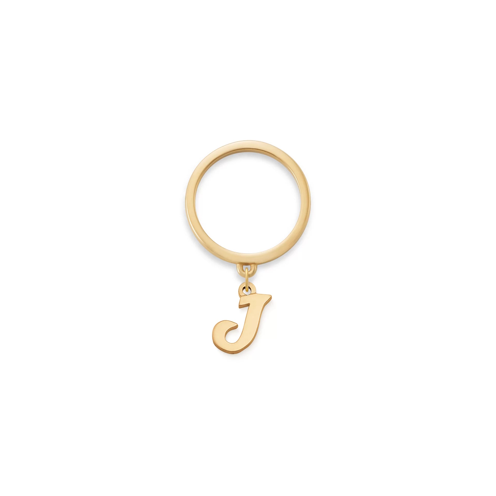 Small Script Initial Charm Dangle Ring