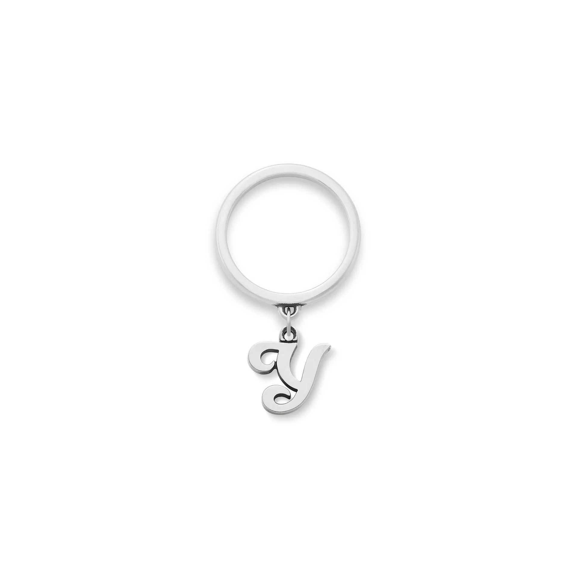 Small Script Initial Charm Dangle Ring