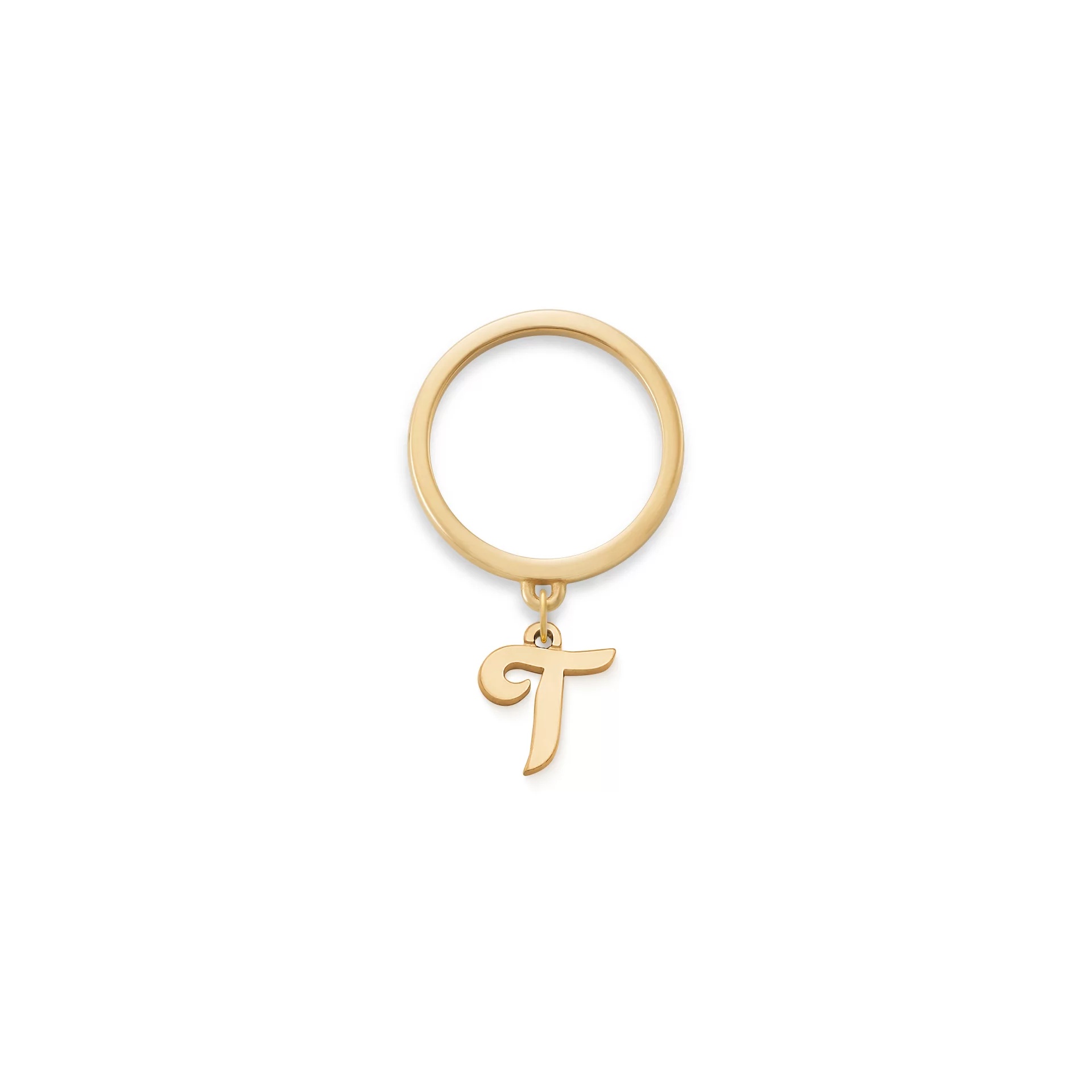 Small Script Initial Charm Dangle Ring