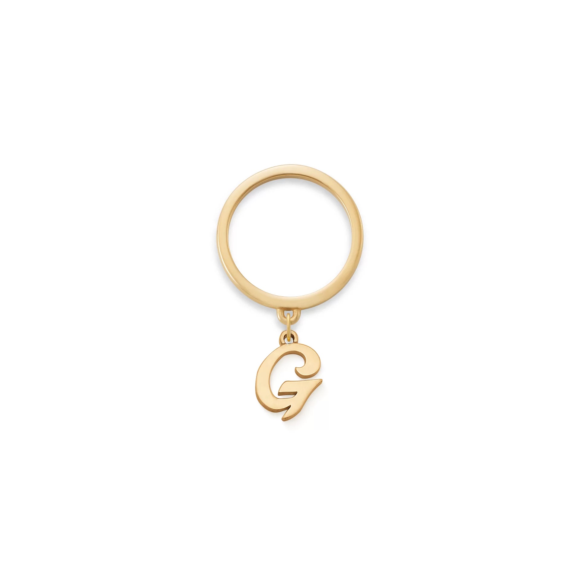 Small Script Initial Charm Dangle Ring
