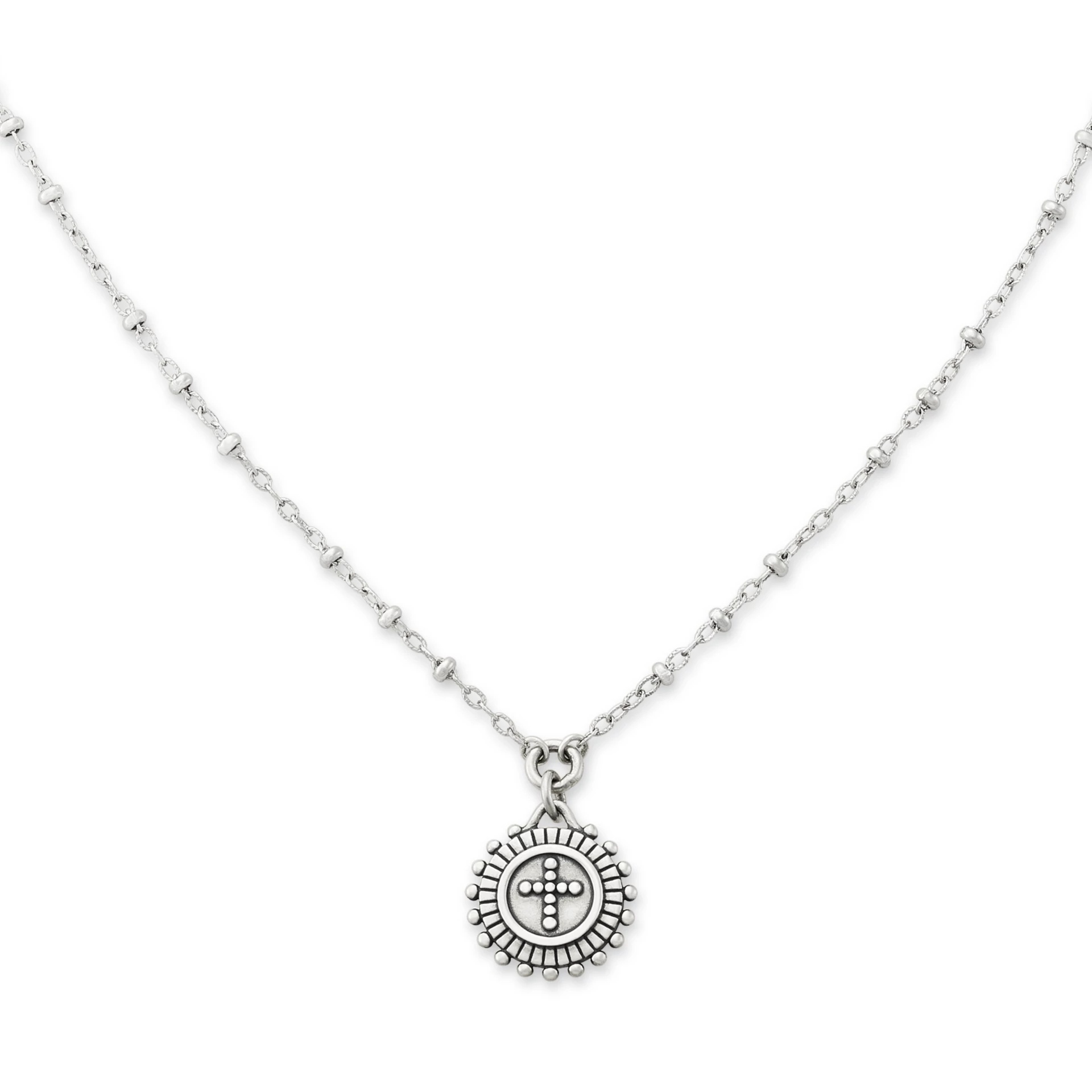 Delicate Beaded Cross Medallion Necklace